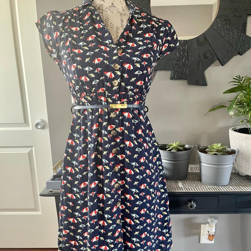 Anthropology Maeve navy blue midi dress